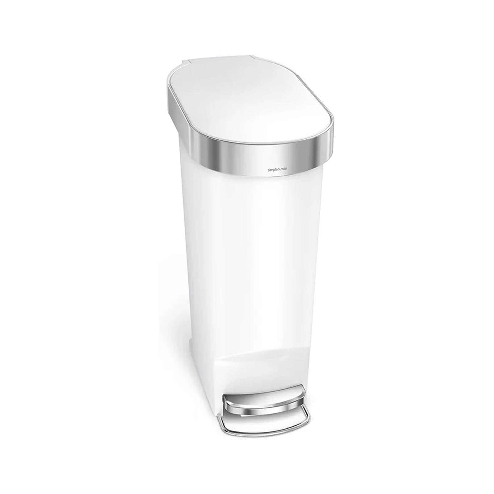 40L Slim Plastic Pedal Bin White SIMPLE HUMAN